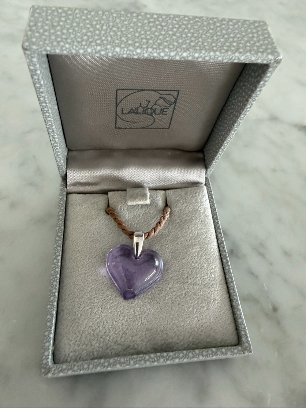Lalique Lavender Heart Crystal Pendant Necklace - Picture 2 of 8